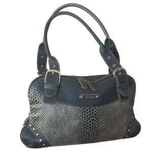 Sharif Dark Blue Leather Snakeskin Embossed Fabric VTG‎ 2010 11x14x4" 
Preloved